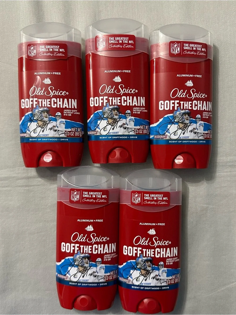 Lot of 5 Old Spice Goff The Chain Deodorant NFL Collector Edition Jared Goff 3oz